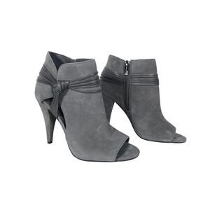 Vince Camuto Womens Boots 5.5 Gray Suede Leather Peep Toe Stiletto Booties Edgy